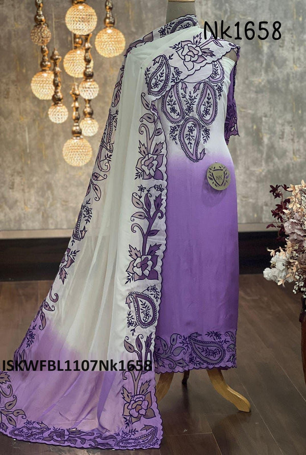 Ombre Dyed Organza Kurti With Shantoon Bottom And Embroidered Dupatta-ISKWFBL1107Nk1658