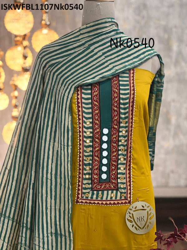 Cotton Silk Kurti With Bottom And Printed Silk Dupatta-ISKWFBL1107Nk0540