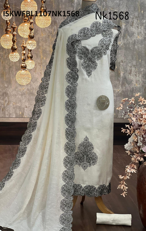 Linen Kurti With Maslin Bottom And Embroidered Linen Dupatta-ISKWFBL1107NK1568