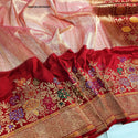 Hand Crafted Hand Woven Katan Silk Saree With Contrast Blouse-ISKWSR120700207