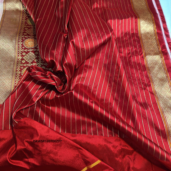 Hand Crafted Hand Woven Katan Silk Saree With Contrast Blouse-ISKWSR120700207