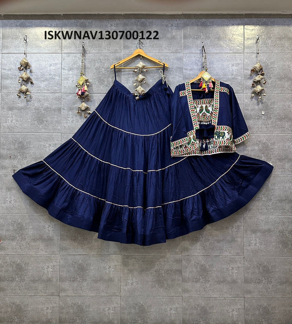 Embroidered Rayon Cotton Lehenga With Blouse And Jacket-ISKWNAV130700122