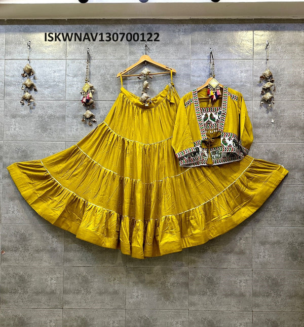 Embroidered Rayon Cotton Lehenga With Blouse And Jacket-ISKWNAV130700122