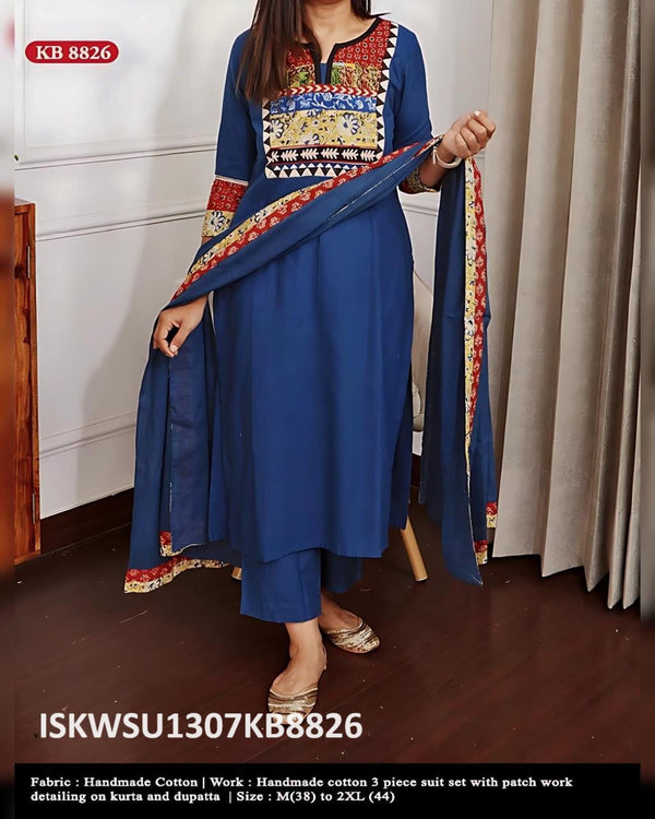 Embroidered Cotton Kurti With Pant And Dupatta-ISKWSU1307KB8826