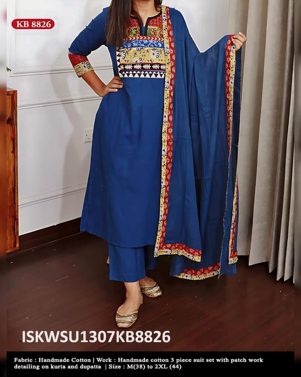 Embroidered Cotton Kurti With Pant And Dupatta-ISKWSU1307KB8826