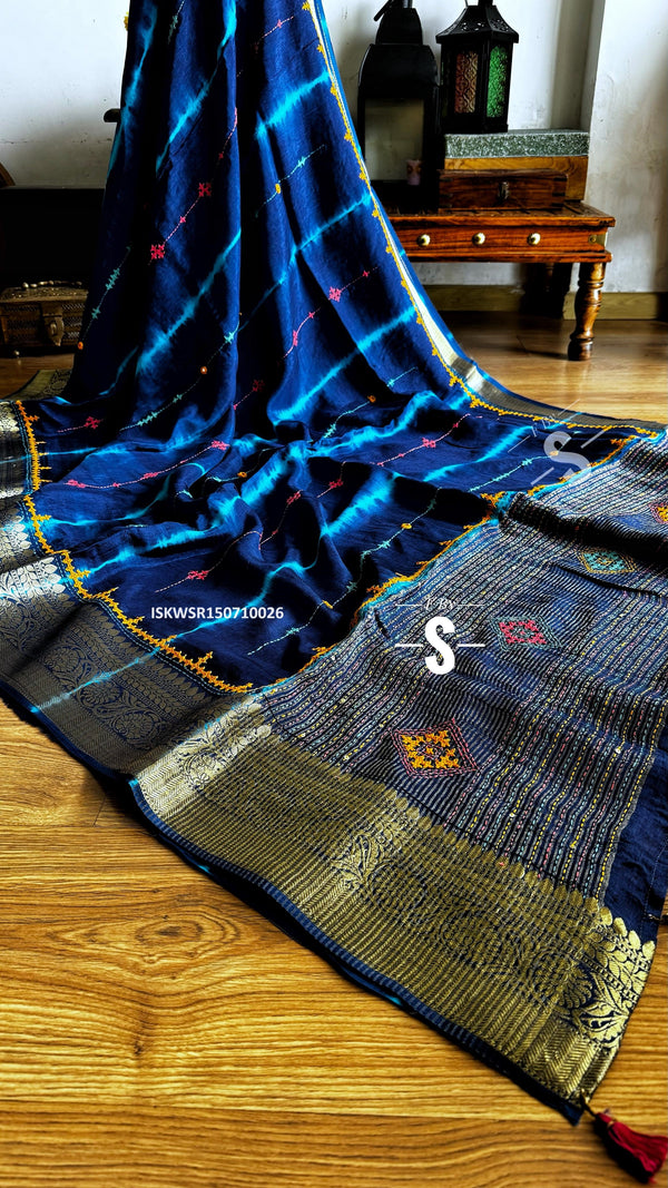Tie And Dye Printed Tussar Silk Saree With Blouse-ISKWSR160710026