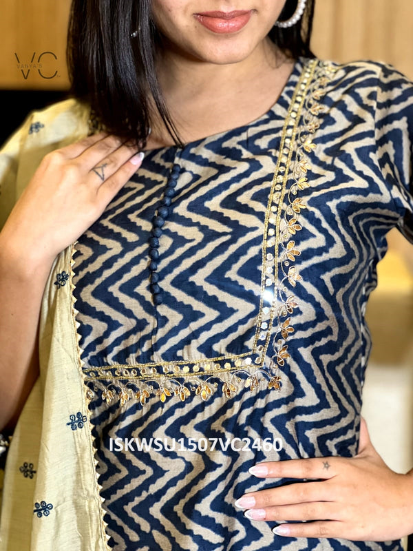 Printed Modal Silk Kurti With Pant And Self Modal Chanderi Dupatta-ISKWSU1507VC2460