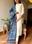 Self Embroidered Cotton Kurti With Pant And Hand Block Indigo Printed Chanderi Doriya Dupatta-ISKWSU1507VC3189
