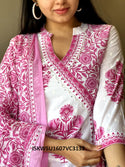 Jaipuri Mughal Printed Dobby Cotton Kurti With Pant And Malmal Cotton Dupatta-ISKWSU1607VC3131/VC3132