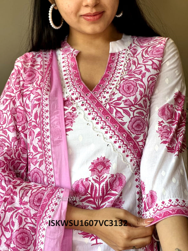 Jaipuri Mughal Printed Dobby Cotton Kurti With Pant And Malmal Cotton Dupatta-ISKWSU1607VC3131/VC3132
