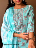 Jaipuri Printed Cotton Kurti With Pant And Tie And Dye Printed Malmal Dupatta-ISKWSU1607VC3109