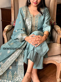 Embroidered Silk Kurti With Pant And Jacquard Banarasi Silk Dupatta-ISKWSU1607VC3213