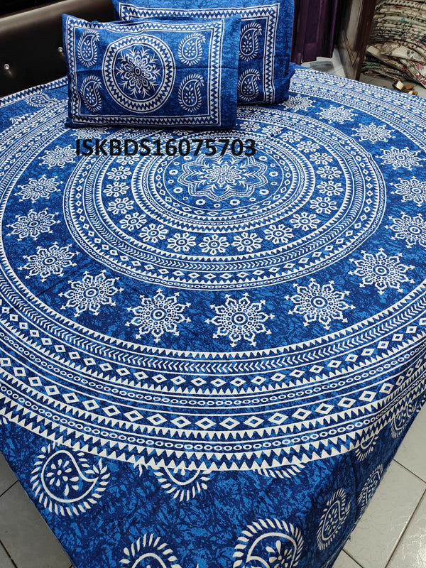 Queen Size Double Bed Cotton Bedsheet With Pillow Covers-ISKBDS16075703