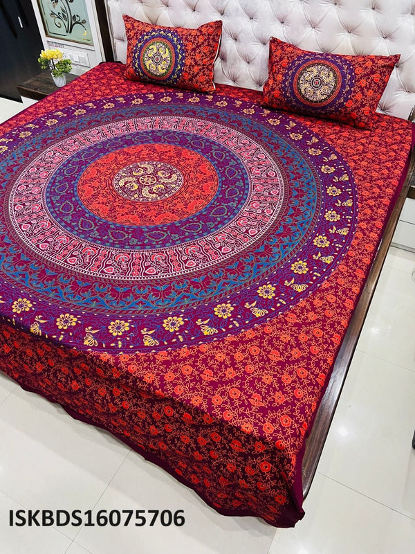 Mandala Print Cotton Bedsheet With Pillow Cover-ISKBDS16075706
