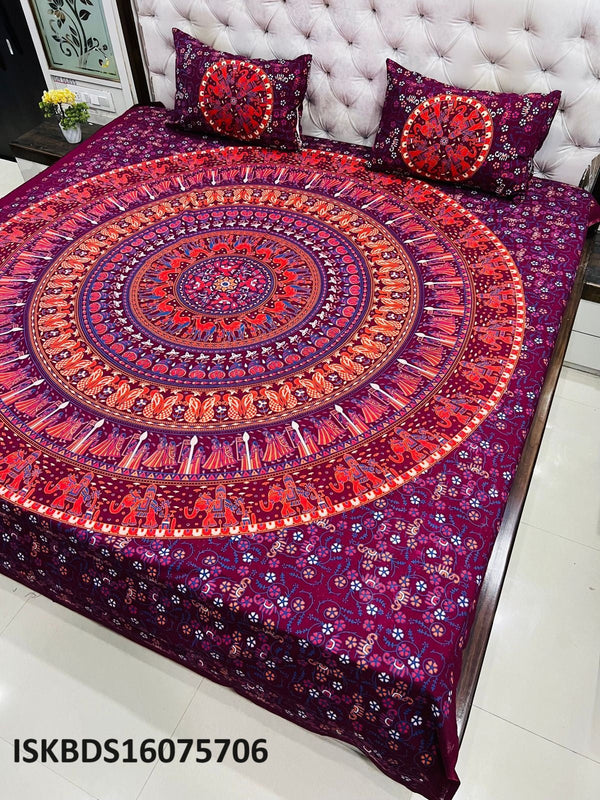 Mandala Print Cotton Bedsheet With Pillow Cover-ISKBDS16075706