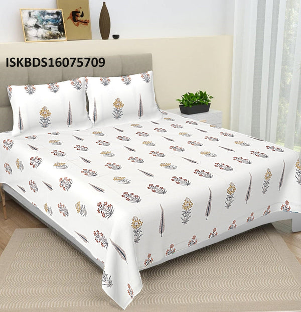 Hand Block Printed Cotton Jumbo Size Bedsheet With Pillow Cover-ISKBDS16075709