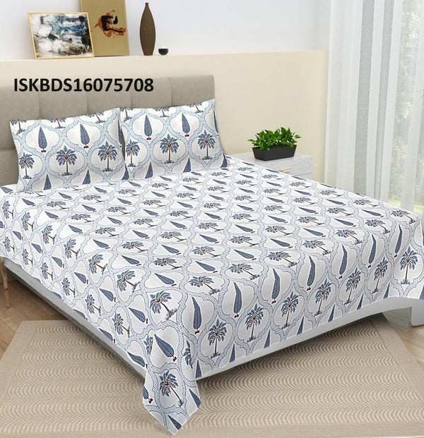 Hand Block Printed Cotton Jumbo Size Bedsheet With Pillow Cover-ISKBDS16075708