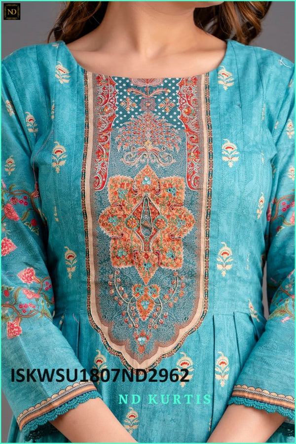 Mughal Printed Malmal Cotton A-Line Kurti With Cotton Pant And Dupatta-ISKWSU1807ND2962