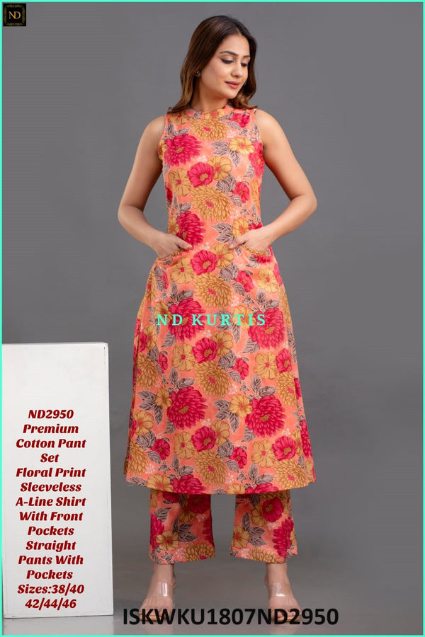 Floral Printed Cotton A-Line Kurti With Pant-ISKWKU1807ND2950