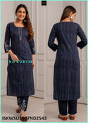 Embroidered Cotton Kurti With Pant And Dupatta-ISKWSU1907ND2493
