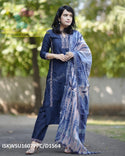 Cotton Silk Kurti With Pant And Tie And Dye Printed Linen Hand Woven Dupatta-ISKWSU1607PPC/D1564