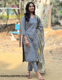 Handloom Kurti With Handloom Cotton Pant And Linen Dupatta-ISKWSU1607PPC/D1469