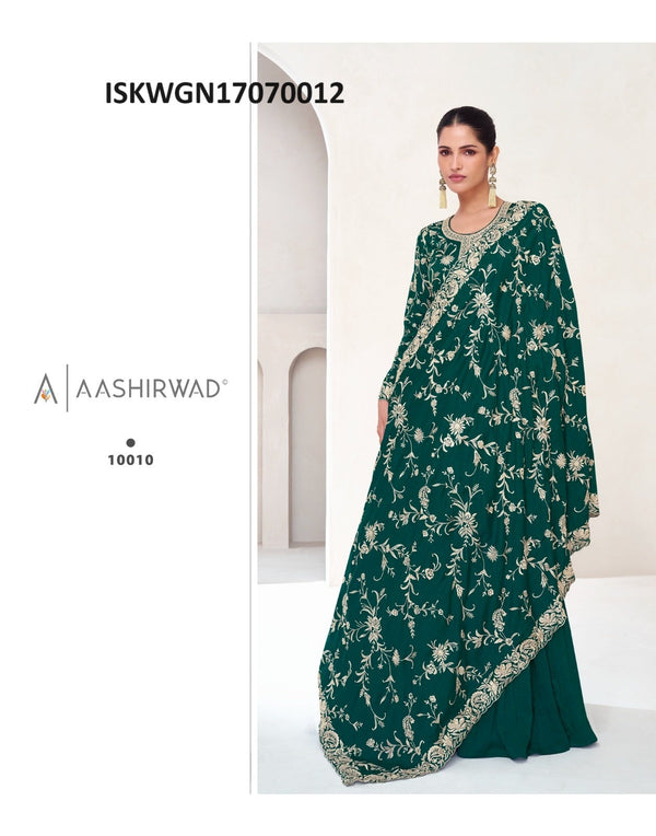 Embroidered Silk Gown With Dupatta-ISKWGN17070012