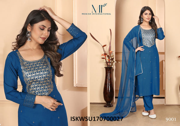 Embroidered Rayon Kurti With Pant And Nazmeen Dupatta-ISKWSU170700027