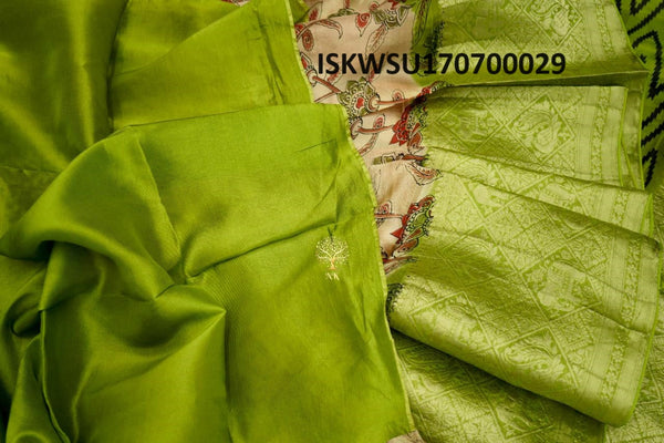 Kalamkari Printed Jute Silk Saree With Contrast Blouse-ISKWSU170700030