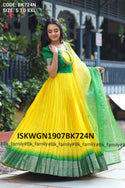 Bandhani Mysore Silk Gown With Organza Dupatta-ISKWGN1907BK724N