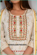 Self Weaved Cotton Kurti With Pant And Kota Doriya Dupatta-ISKWSU1907ND2591
