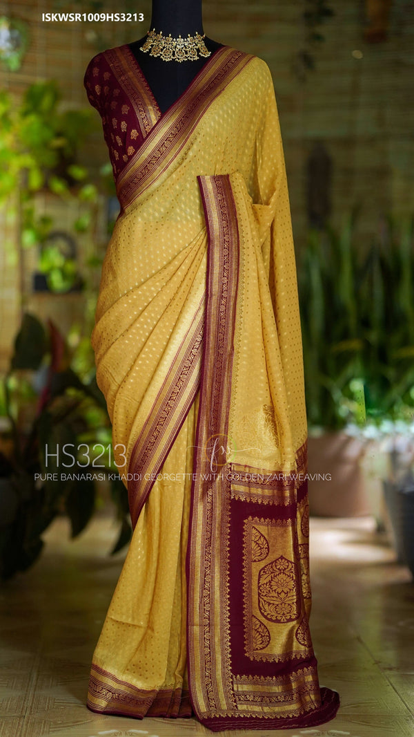 Banarasi Weaved Khadi Georgette Saree With Contrast Blouse-ISKWSR1009HS3213