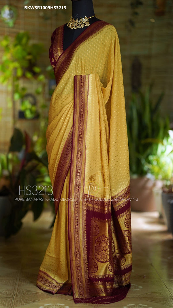 Banarasi Weaved Khadi Georgette Saree With Contrast Blouse-ISKWSR1009HS3213