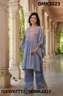 Embroidered Cotton Kaftan Top With Pant-ISKWKFT1309OMK3023