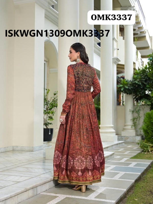 Embroidered Maslin Gown With Organza Dupatta-ISKWGN1309OMK3337