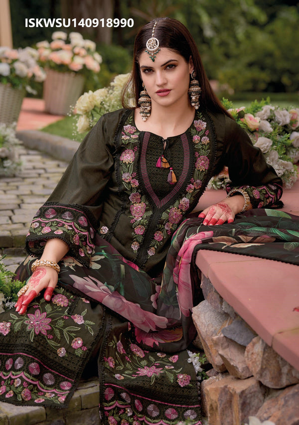 Embroidered Viscose Silk With Viscose Pant And Floral Printed Dupatta-ISKWSU140918990