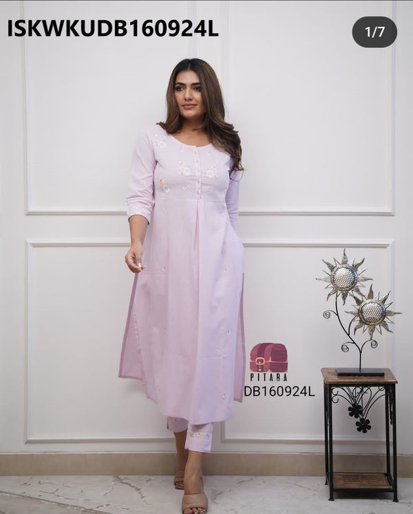 Embroidered Linen Cotton Kurti With Pant-ISKWKUDB160924L