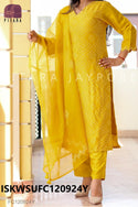 Embroidered Organza Kurti With Silk Pant And Dupatta-ISKWSUFC120924Y