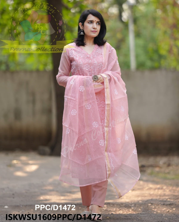 Embroidered Kota Doriya Kurti With Cotton Pant And Dupatta-ISKWSU1609PPC/D1472