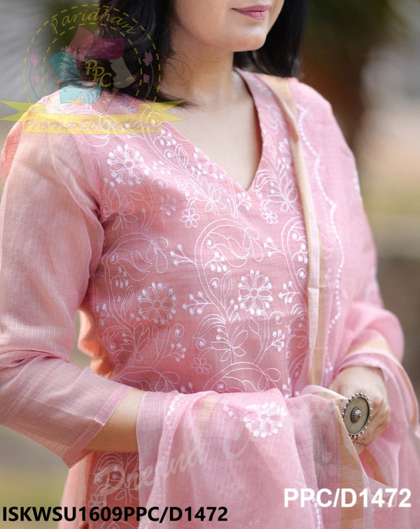 Embroidered Kota Doriya Kurti With Cotton Pant And Dupatta-ISKWSU1609PPC/D1472