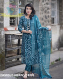 Printed Chanderi Silk Kurti With Pant And Dupatta-ISKWSU1609PPC/D1237