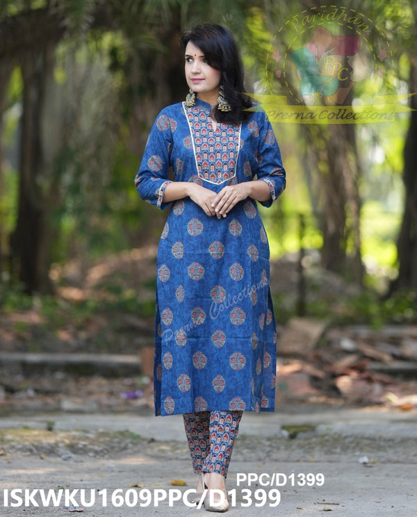 Ajrakh printed Cotton Kurti With Pant-ISKWKU1609PPC/D1245