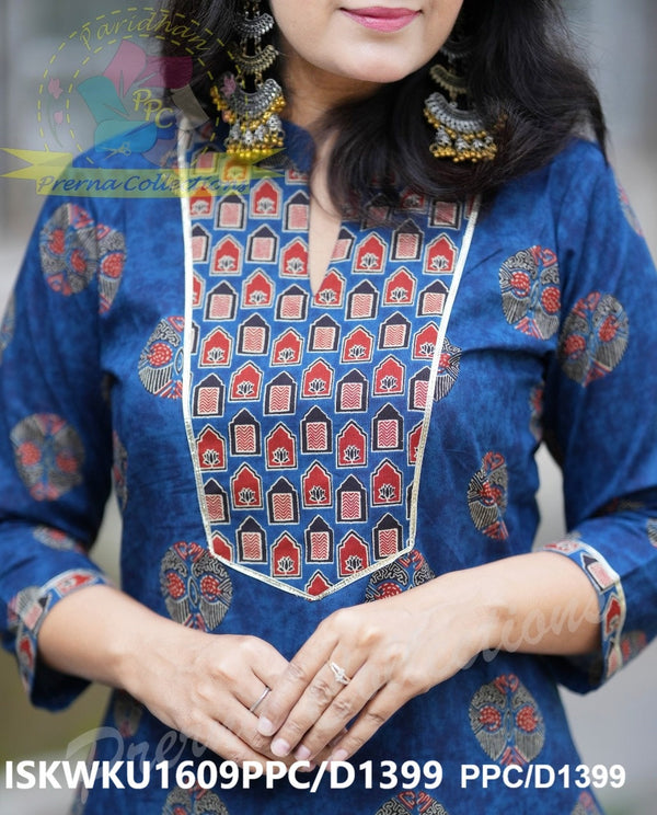 Ajrakh printed Cotton Kurti With Pant-ISKWKU1609PPC/D1245