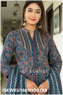 Printed Cotton Anarkali Kurti With Pant And Malmal Dupatta-ISKWKU1609ND810A/ND1830/ ND2029