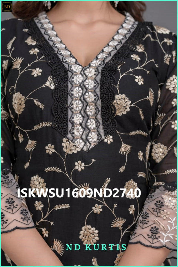 Embroidered Malmal Cotton Kurti With Cotton Pant And Malmal Cotton Dupatta -ISKWSU1609ND2740/ND2741