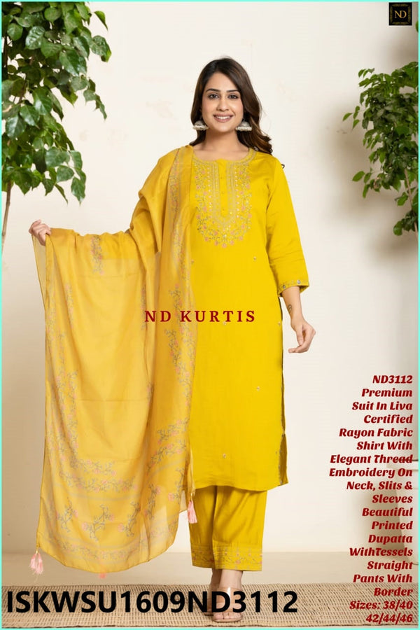 Embroidered Rayon Kurti With Pant And Printed Dupatta-ISKWSU1609ND3111/ND3112