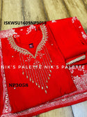 Embroidered Maslin Silk Kurti With Pant And Banarasi Silk Dupatta-ISKWSU1609NP3058