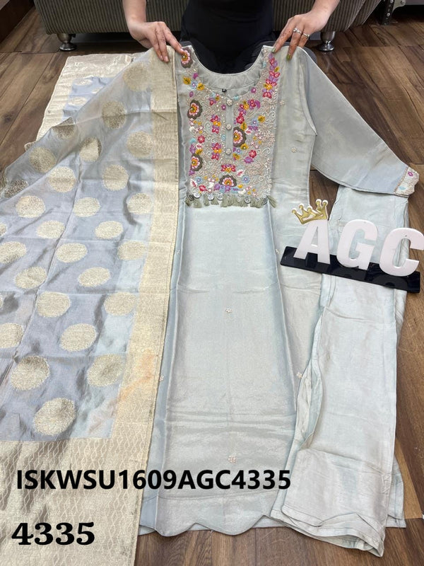 Embroidered Dola Silk Kurti With Pant And Banarasi Silk Dupatta-ISKWSU1609AGC4335