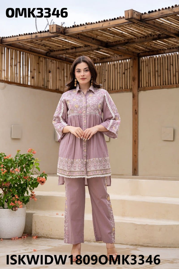 Embroidered Chanderi Cotton Top With Pant-ISKWIDW1809OMK3346