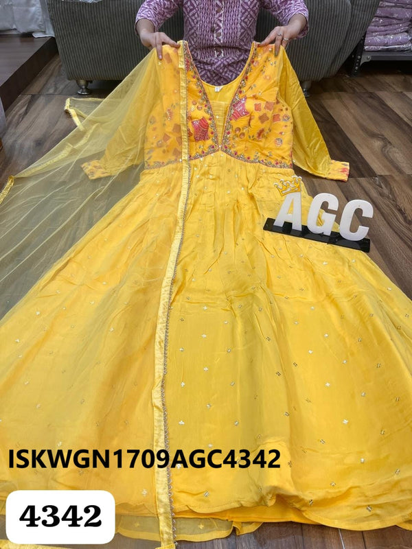 Embroidered Chinon Silk Gown With Net Dupatta-ISKWGN1709AGC4342